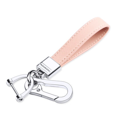 Picture of QBUC Genuine Leather Car Keychain,Universal Heavy Duty Metal Key Chain Accessories,Car Fob Key Keychain Holder with 360 Degree Rotatable Snap Swivel and Anti-Lost D-Ring for Men Women（Pink）