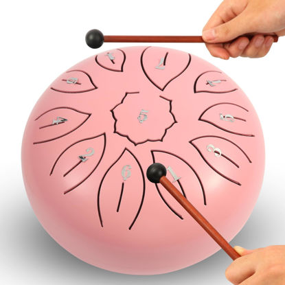 Picture of Steel Tongue Drum 6 Inch 11 Notes, C Major Tongue Drum Rain Chime Outside, Chakra Drum for Rain, Rain Drum with mallets for Musical Education Entertainment Zen Meditation Yoga Gifts (pink)