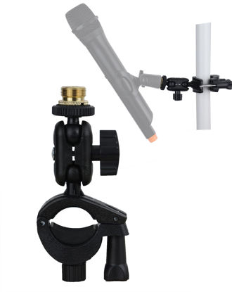 Picture of Hocoder Mic Clamp Microphone Mount with Double Ball Head Adjustment, with 1/4" to 5/8" Copper Screw, Fits Mic Stand