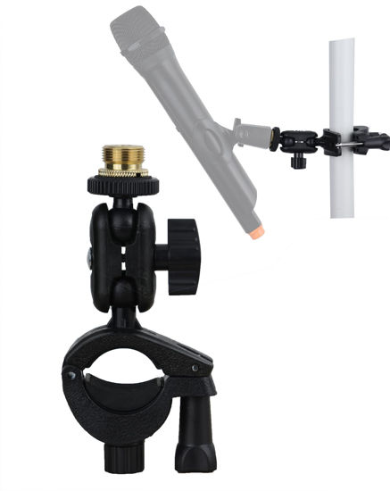 Picture of Hocoder Mic Clamp Microphone Mount with Double Ball Head Adjustment, with 1/4" to 5/8" Copper Screw, Fits Mic Stand