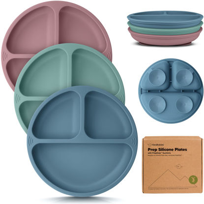 Picture of KeaBabies Suction Plates for Baby, Toddler - 3-Pack 100% Silicone Toddler Plates, Divided Baby Plates with Suction, Silicone Plates for Baby, Kids, BPA-Free, Microwave, Dishwasher Safe (Quantum)