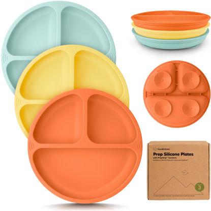 Picture of KeaBabies Suction Plates for Baby, Toddler - 3-Pack 100% Silicone Toddler Plates, Divided Baby Plates with Suction, Silicone Plates for Baby, Kids, BPA-Free, Microwave, Dishwasher Safe (Amaze)
