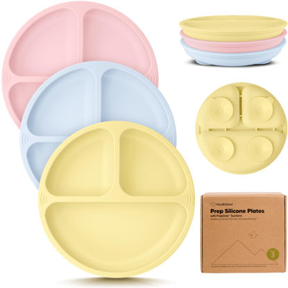 Picture of KeaBabies Suction Plates for Baby, Toddler - 3-Pack 100% Silicone Toddler Plates, Divided Baby Plates with Suction, Silicone Plates for Baby, Kids, BPA-Free, Microwave, Dishwasher Safe (Popsicle)