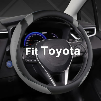 Picture of West Llama Customized Auto Car Steering Wheel Cover for Toyota Rav4 Corolla Camry Highlander (Black+Gray-Standard Size)
