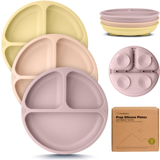 Picture of KeaBabies Suction Plates for Baby, Toddler - 3-Pack 100% Silicone Toddler Plates, Divided Baby Plates with Suction, Silicone Plates for Baby, Kids, BPA-Free, Microwave, Dishwasher Safe (Dusk)