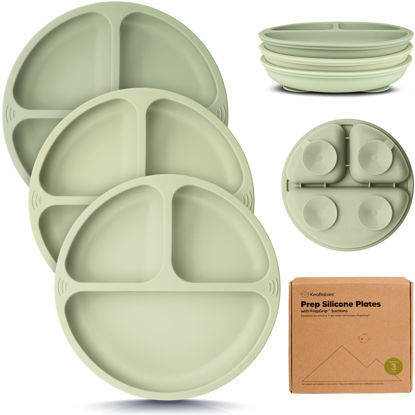 Picture of KeaBabies Suction Plates for Baby, Toddler - 3-Pack 100% Silicone Toddler Plates, Divided Baby Plates with Suction, Silicone Plates for Baby, Kids, BPA-Free, Microwave, Dishwasher Safe (Sage)