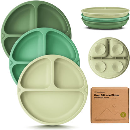 Picture of KeaBabies Suction Plates for Baby, Toddler - 3-Pack 100% Silicone Toddler Plates, Divided Baby Plates with Suction, Silicone Plates for Baby, Kids, BPA-Free, Microwave, Dishwasher Safe (Forest)
