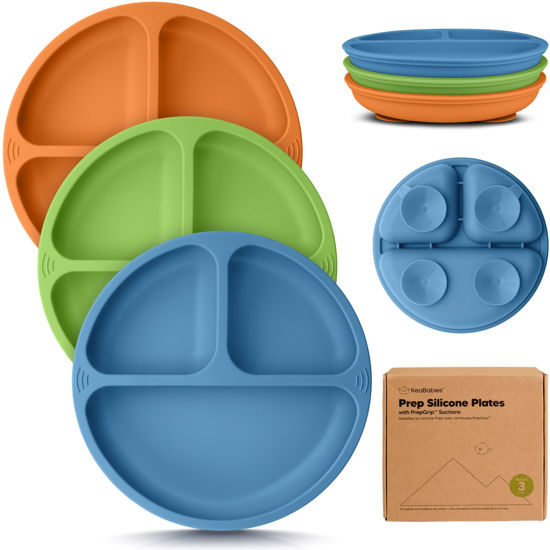 Picture of KeaBabies Suction Plates for Baby, Toddler - 3-Pack 100% Silicone Toddler Plates, Divided Baby Plates with Suction, Silicone Plates for Baby, Kids, BPA-Free, Microwave, Dishwasher Safe (Kea)
