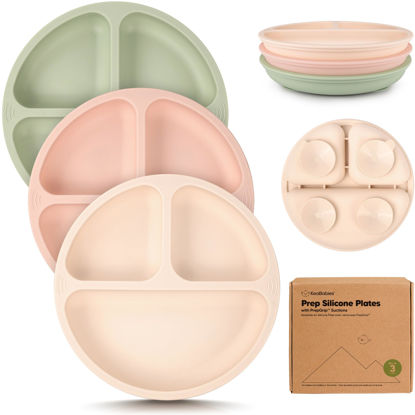 Picture of KeaBabies Suction Plates for Baby, Toddler - 3-Pack 100% Silicone Toddler Plates, Divided Baby Plates with Suction, Silicone Plates for Baby, Kids, BPA-Free, Microwave, Dishwasher Safe (Macaron)