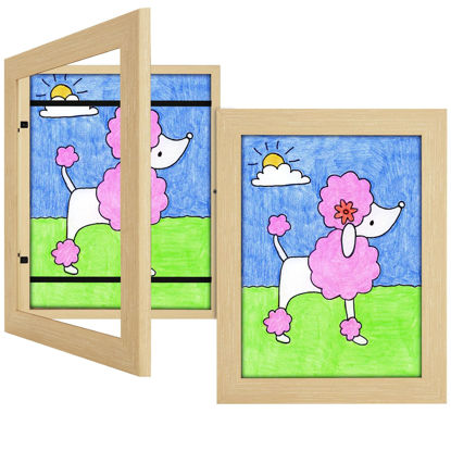 Picture of 2 Pack 9x12 Kids Art Frames Natural, Kids Artwork Frames Changeable Child Artwork Picture Display Front Opening, Rustic Children Storage Frame Hold 50pcs Craft, Drawing, Art Project, Schoolwork