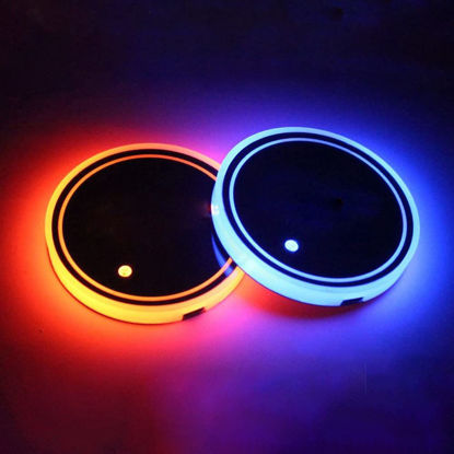 Picture of LED Car Cup Holder Lights, 7 Colors Changing USB Charging Coaster Waterproof Cup Pad, LED Interior Atmosphere Lamp Decoration Inside Car Lighting Accessories (2Pcs) (Style 1)