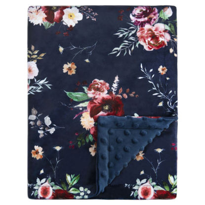 Picture of BORITAR Baby Blanket for Girls Super Soft Double Layer Minky with Dotted Backing Dark Blue Blanket with Beauty Floral Printed 30 x 40 Inch(75x100cm)