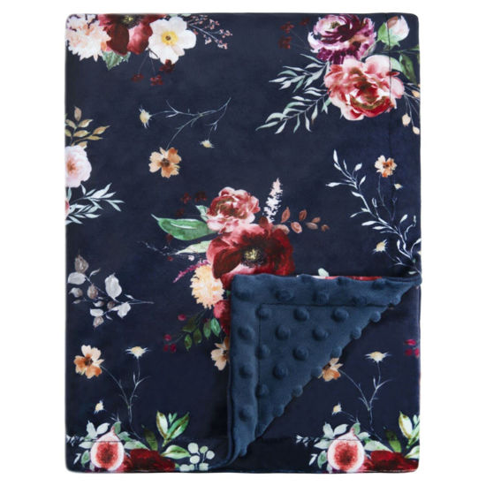 Picture of BORITAR Baby Blanket for Girls Super Soft Double Layer Minky with Dotted Backing Dark Blue Blanket with Beauty Floral Printed 30 x 40 Inch(75x100cm)