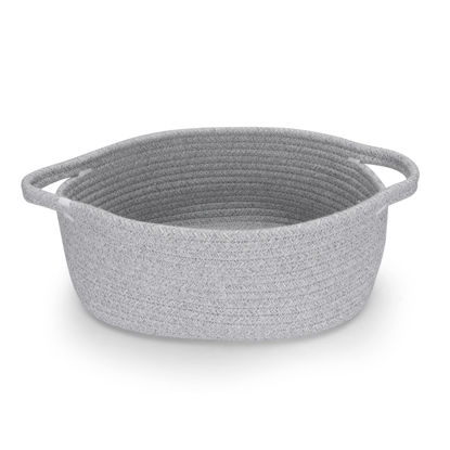 Picture of Small Woven Basket Cute Oval Cotton Rope Gifts Basket with Handle Empty Baby Wicker Storage Basket Nursery Box Bin Kids Organizer Cat Dog Toy Basket Easter Basket Grey