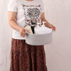 Picture of Small Woven Basket Cute Oval Cotton Rope Gifts Basket with Handle Empty Baby Wicker Storage Basket Nursery Box Bin Kids Organizer Cat Dog Toy Basket Easter Basket Grey