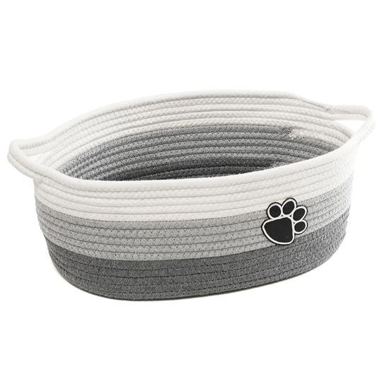 Picture of Small Woven Baskets for Organizing Rope Storage Basket with Handle Cute Cotton Basket for Nursery Gift Dog Toy Storage Bins for Toy Organizer Grey-white