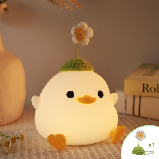 Picture of Cute Duck Night Light for Kids, Attivolife Animal Soft Silicone LED Lamp with Dimmable and Timer, Portable USB Rechargeable Bedroom Bedside Table Decor, Birthday Christmas Gifts for Baby Girl Children