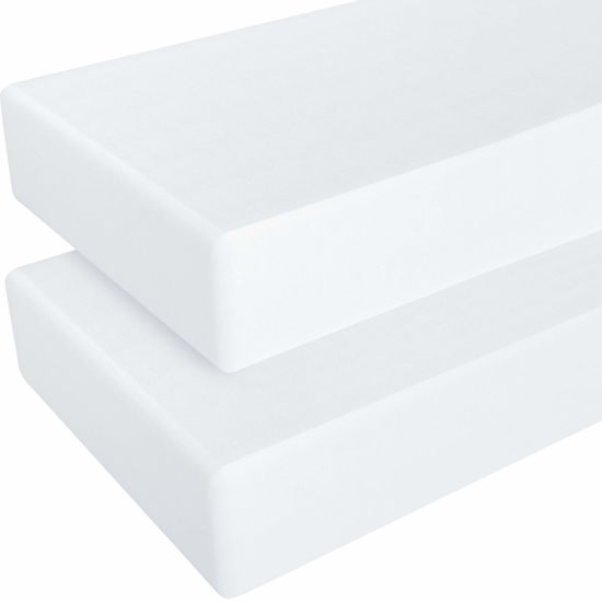 Picture of NTBAY 2 Pack 100% Brushed Microfiber Fitted Crib Sheet, Super Soft and Cozy 28x52 Crib Sheet for Standard Crib and Toddler Mattresses, Boys, Girls, Unisex, White, 28x52 Inches
