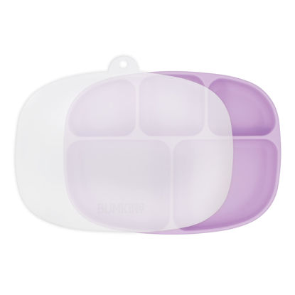 Picture of Bumkins Toddler and Baby Suction Plate, Microwave Plate, Silicone Divided Plate, Grip Dish with Lid, Tray for Big Kids, Platinum Silicone or Babies 6 Months