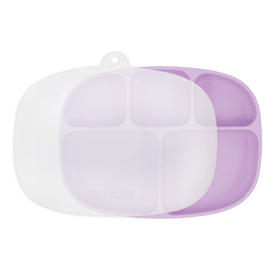 Picture of Bumkins Toddler and Baby Suction Plate, Microwave Plate, Silicone Divided Plate, Grip Dish with Lid, Tray for Big Kids, Platinum Silicone or Babies 6 Months