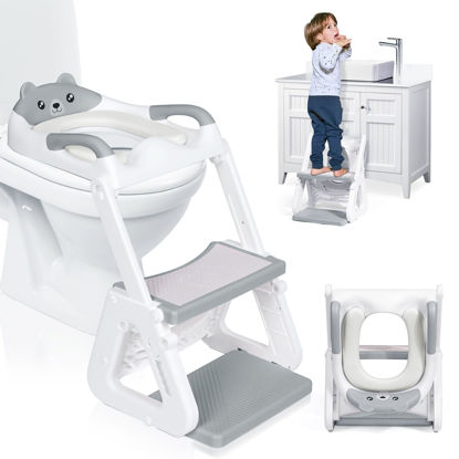 Picture of Orzbow 2-IN-1 Potty Training Toilet Seat with Step Stool for Toddler, Stability Training Potty Seat for Kids Boys Girls with Splash Guard and Anti-Slip Pad, Adjustable Ladder & Potty Seat Height, Grey