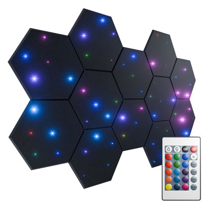 Picture of ZenSonic 12 Pack Self-adhesive Sound Proof Foam Panels for Walls 12" X 10" X 0.4" - Hexagon Acoustic Panels with Fiber Optic Starlight, Stylish Soundproof Wall Panels Absorb Noise and Wall Decor Black