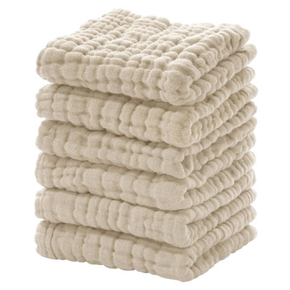 Picture of Looxii Baby Washcloths Muslin Burp Cloths Soft Absorbent Muslin Baby Face Towels for Newborns, 6 Pack, 12x12 Inches