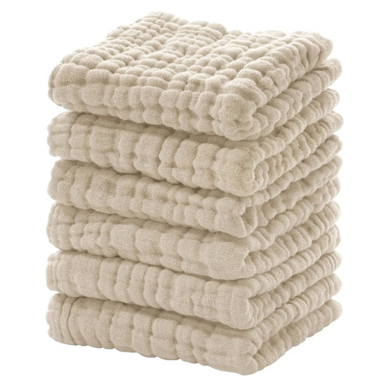 Picture of Looxii Baby Washcloths Muslin Burp Cloths Soft Absorbent Muslin Baby Face Towels for Newborns, 6 Pack, 12x12 Inches