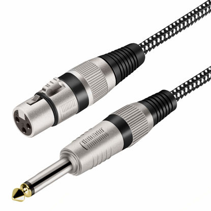 Picture of KINXIYU XLR Female to 1/4 Inch TS Cable 3 FT, Nylong Braided XLR 3 Pin Female to 6.35mm TS Male Unbalanced Interconnect Wire Mic Cord for Dynamic Microphone (Pure Copper Conductors)