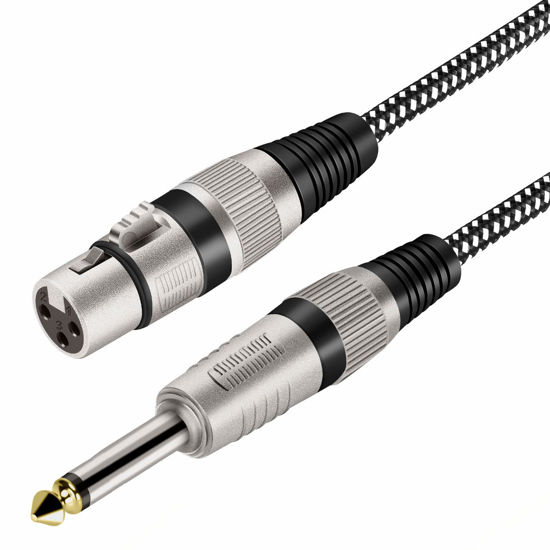 Picture of KINXIYU XLR Female to 1/4 Inch TS Cable 3 FT, Nylong Braided XLR 3 Pin Female to 6.35mm TS Male Unbalanced Interconnect Wire Mic Cord for Dynamic Microphone (Pure Copper Conductors)