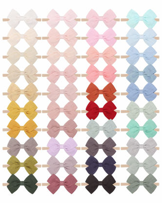 Picture of jollybows 40pcs Baby Girls Nylon Hair Bows Headbands Linen Hair Bands Elastic Hair Accessories for Kids Infants Newborn (4-40 PCS Solid Linen)