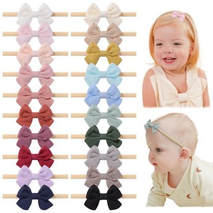 Picture of jollybows 20pcs Baby Girl Bow Headbands Newborn Nylon Hairband 2" Neutral Linen Infant Hair Bows