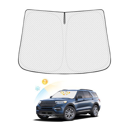 Picture of Canvcle Windshield Sun Shade for Ford Explorer 2020-2024 Accessories Thicken 6-Layer Front Window Sunshade Cover Sun Visor Protector Foldable Block UV Rays Keep Vehicle Cool