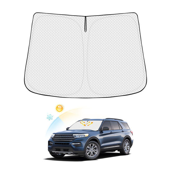 Picture of Canvcle Windshield Sun Shade for Ford Explorer 2020-2024 Accessories Thicken 6-Layer Front Window Sunshade Cover Sun Visor Protector Foldable Block UV Rays Keep Vehicle Cool
