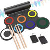 Picture of IWORD Electronic Drum Set, Roll Up Drum Practice Pad Midi Drum Kit with Headphone Jack Built-in Speaker Drum Pedals Drum Sticks 10 Hours Playtime,Great Holiday Birthday Gift for Kids (Colorful)