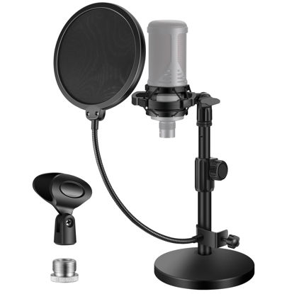 Picture of InnoGear Mic Stand Desk, Adjustable Desktop Microphone Stand Table with Shock Mount Mic Clip Pop Filter 3/8" to 5/8" Adapter for Blue Yeti Hyper X QuadCast S AT2020 Fifine K669B Shure SM58 SM48 PGA48