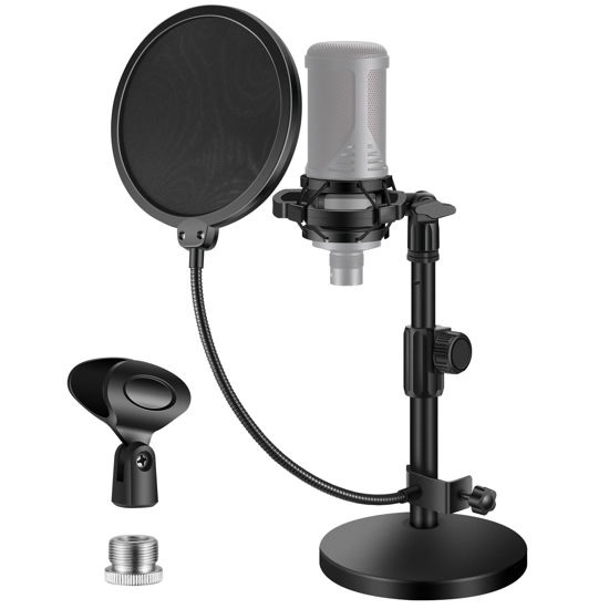 Picture of InnoGear Mic Stand Desk, Adjustable Desktop Microphone Stand Table with Shock Mount Mic Clip Pop Filter 3/8" to 5/8" Adapter for Blue Yeti Hyper X QuadCast S AT2020 Fifine K669B Shure SM58 SM48 PGA48