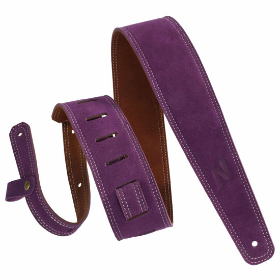 Picture of Nefelibata Guitar Strap, 2.5" Wide Bavarian Tumbled Leather Guitar Straps with Foam Padding and Cable Storage Loop, for Kids, Men and Women, for Acoustic, Bass and Electric Guitars（Lavender Purple）