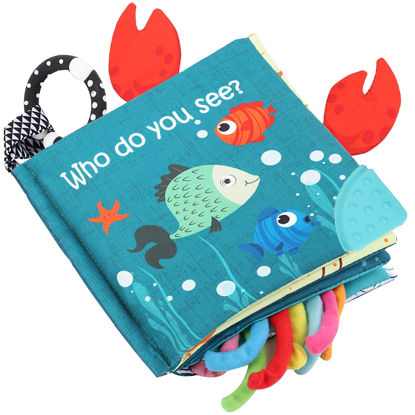 Picture of Fish Baby Books Toys, Touch Feel Cloth Crinkle Books for Babies,Baby Infant Toys 0-6, 6-12, 12-18 Months,Early Learning Education Toys,Shower Baby Gifts for Boys Girls,Teething,Mirror,Shark Ocean Book