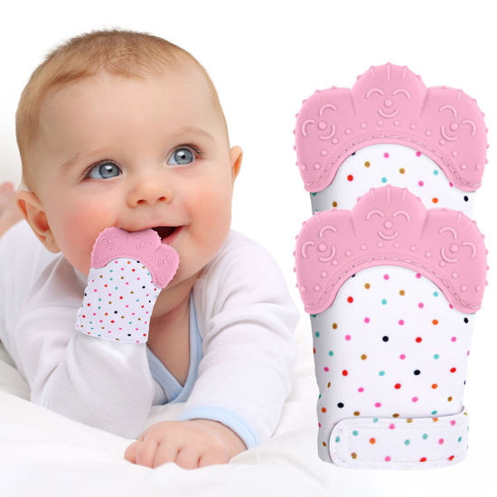 Picture of 2Pack Silicone Teething Mitt, Soothing Infant Teething Mitten Pain Relief, Prevent Scratches Glove, Safe Silicone Teething Toys for 0-12 Months