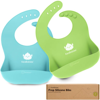 Picture of KeaBabies 2-Pack Silicone Bibs For Babies, Silicone Baby Bibs for Eating, Food-Grade Pure Silicone Bib, Toddler Bibs, Waterproof Bibs, Feeding Bibs, Silicon Bibs for Toddlers, Boys, Girls (Cloud Nine)