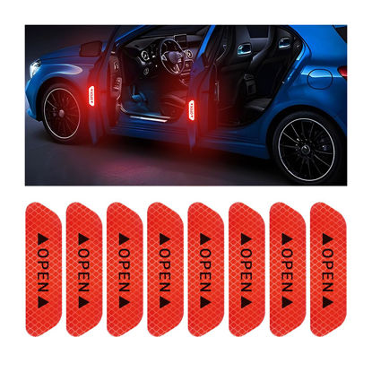 Picture of AUKEPO 8PCS Reflective Open Warning Stickers for Car Door, Night Visibility Auto Safety Prompt Decals, Anti-Collision Protective Strip Tape, Car Accessories Universal for Truck, SUV, Van (Red)