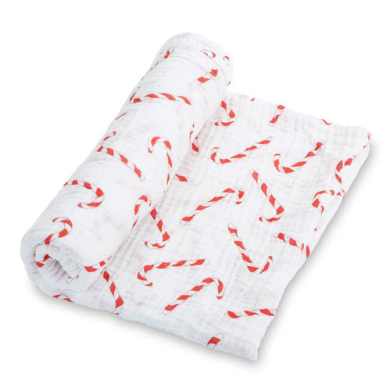 Picture of LollyBanks Swaddle Blanket | 100% Muslin Cotton | Gender Neutral Newborn and Baby Nursery Essentials for Girls and Boys, Registry | Holiday Candy Cane Print
