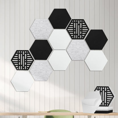 Picture of 12 Pack Self-adhesive Acoustic Panels, Hexagon Sound Proof Panels, 14 X 12 X 0.4 In Sound Absorbing Panels, Flame Resistant, High-Density Sound Dampening Panels for Recording Studio Home, Offices