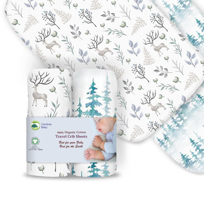 Picture of 100% Organic Cotton Fitted Travel Crib/Playard Sheets for Guava Lotus, BabyBjorn, Dream on Me, Baby Joy and All Other 24" x 42" Pads/mattresses. Safety Strap Holes in Each Corner. 2 Pk Boy, Girl