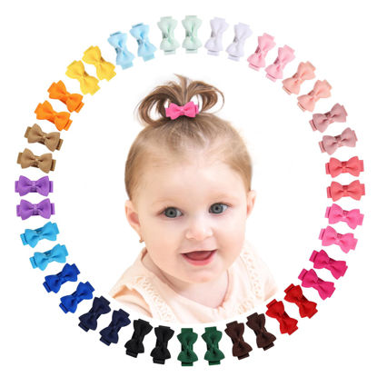 Picture of Mini Fully Lined Grosgrain Ribbon Bows Hair Clips for Girls and Infants - 1.2" Tiny Hair Clips in 20 Color Pairs (40PCS)