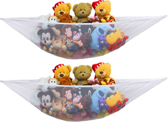 Picture of Simple Houseware 2 PK - Stuffed Animals Jumbo Toy Storage Hammock, White
