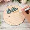 Picture of Baby Announcement Sign, 5.9 Inch Wooden Hello World Newborn Welcome Sign Birth Baby Name Plaques for Photo Props Baby Shower Hospital Nursery(Blue)