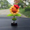 Picture of Levvohd Handmade Crochet Sunflower Car Dashboard Decorations Gifts for Women, Cute Sun Flower Hippie Car Bobblehead Dashboard Decor, Smiley Face Mini Sunflower Spring Desk Decorations