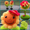Picture of Levvohd Handmade Crochet Sunflower Car Dashboard Decorations Gifts for Women, Cute Sun Flower Hippie Car Bobblehead Dashboard Decor, Smiley Face Mini Sunflower Spring Desk Decorations
